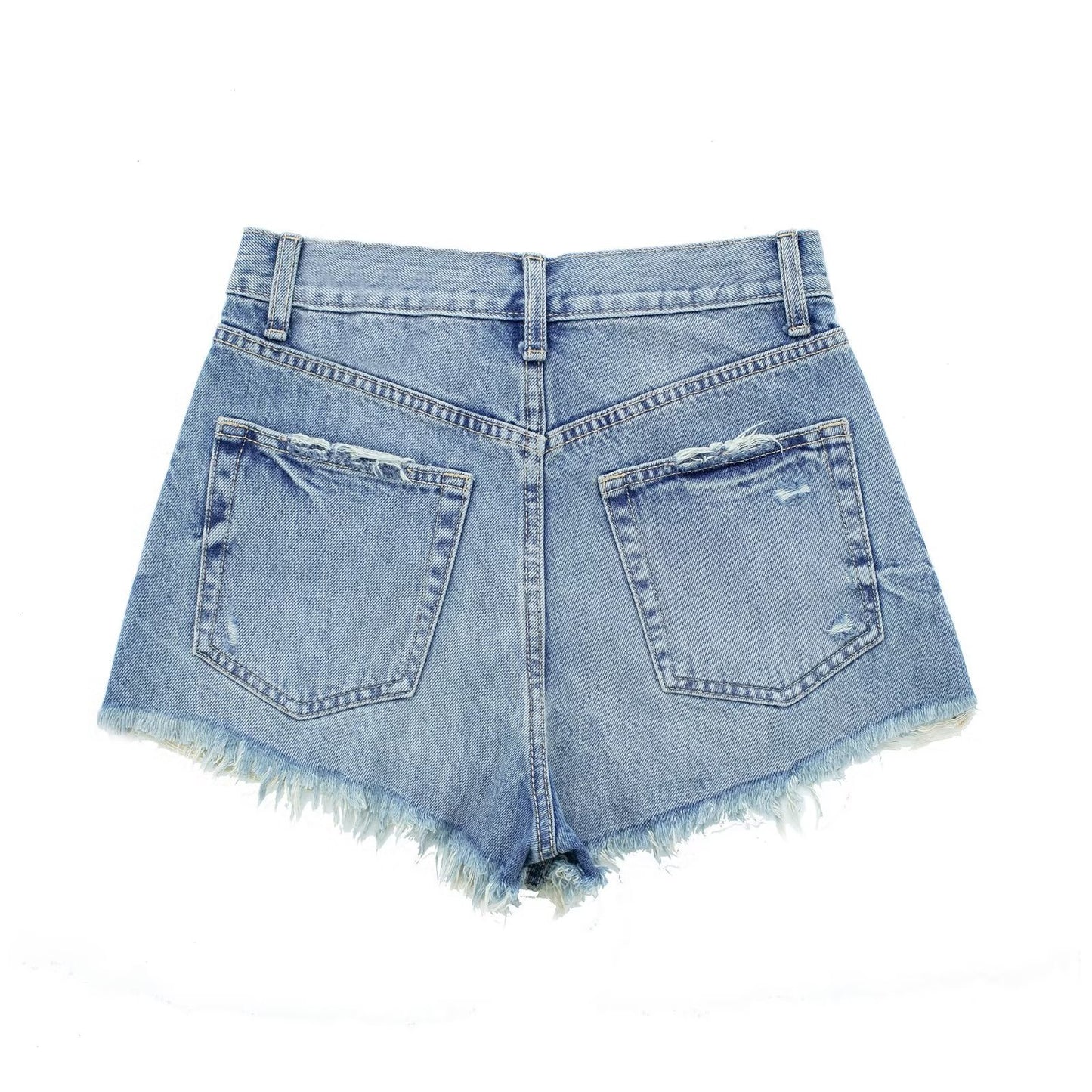 Raw Edge Distressed Denim Shorts