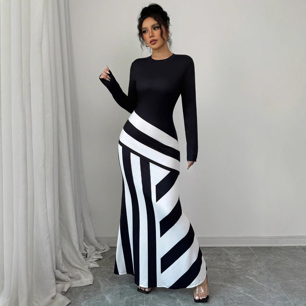 Asymmetric Neckline Irregular Stripes Dress