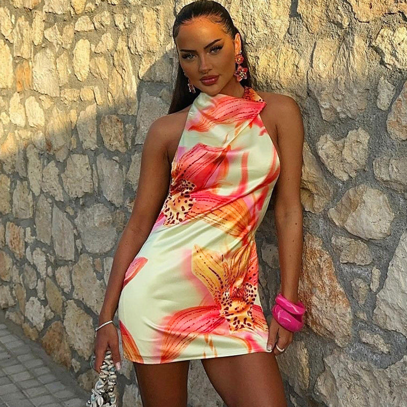 Halter Tube Top Printed Mini Skirt