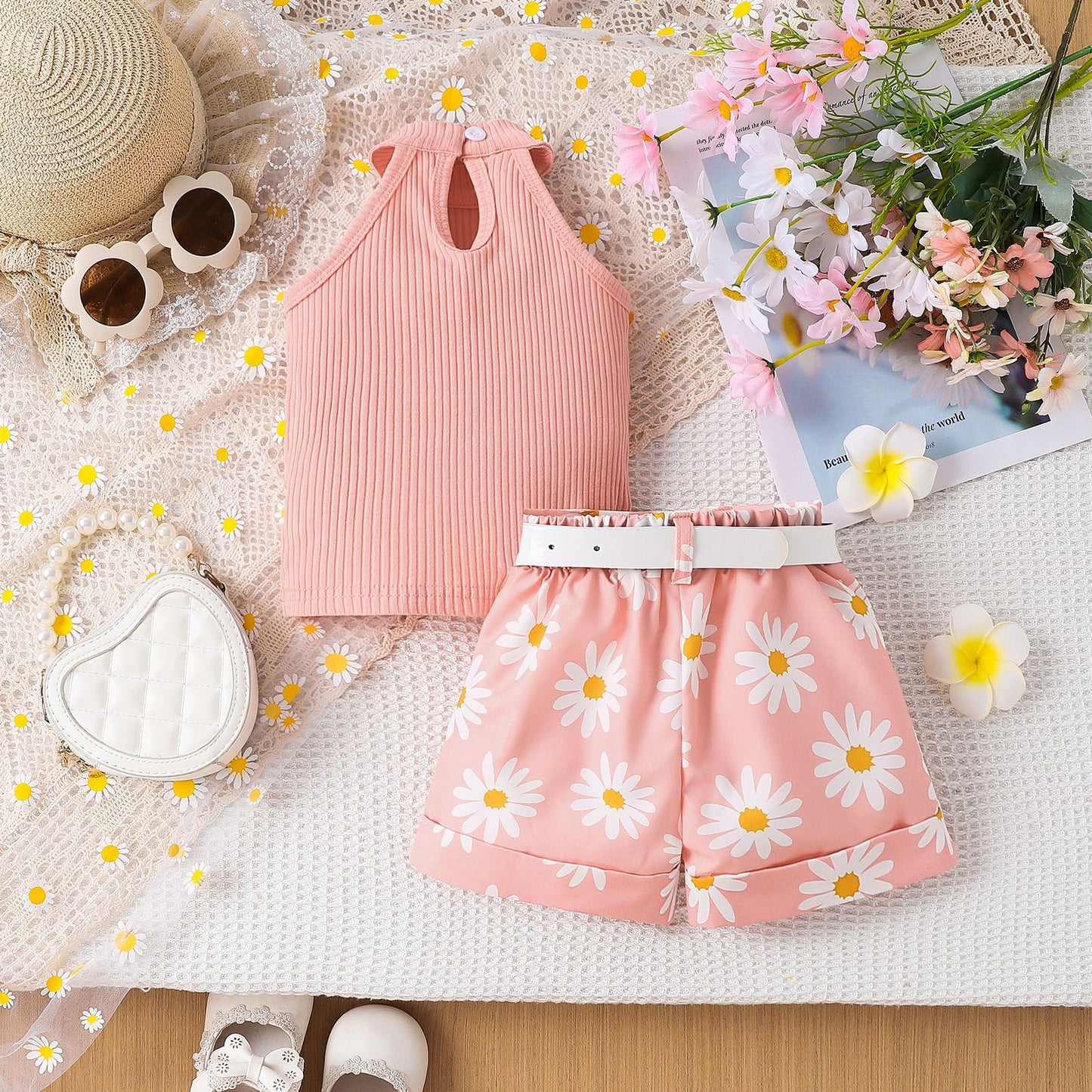 Halter Top Printed Shorts Set