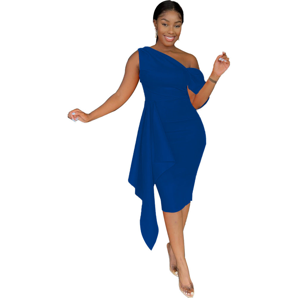 One-Shoulder Slim-Fit Evening Dress