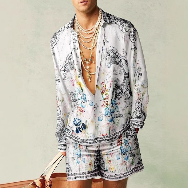 Digital Print Short Sleeve Shirt Shorts Suit