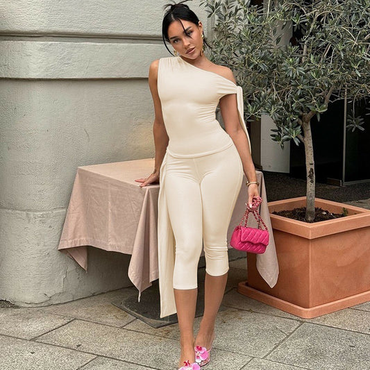 One-Shoulder Bandage Tight Two-Piece Set