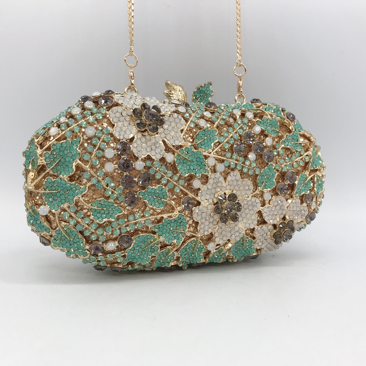 Floral Pattern Diamond Stud Clutch