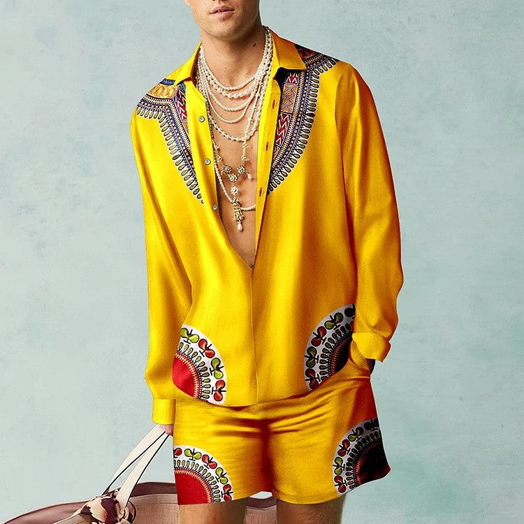 Digital Print Short Sleeve Shirt Shorts Suit