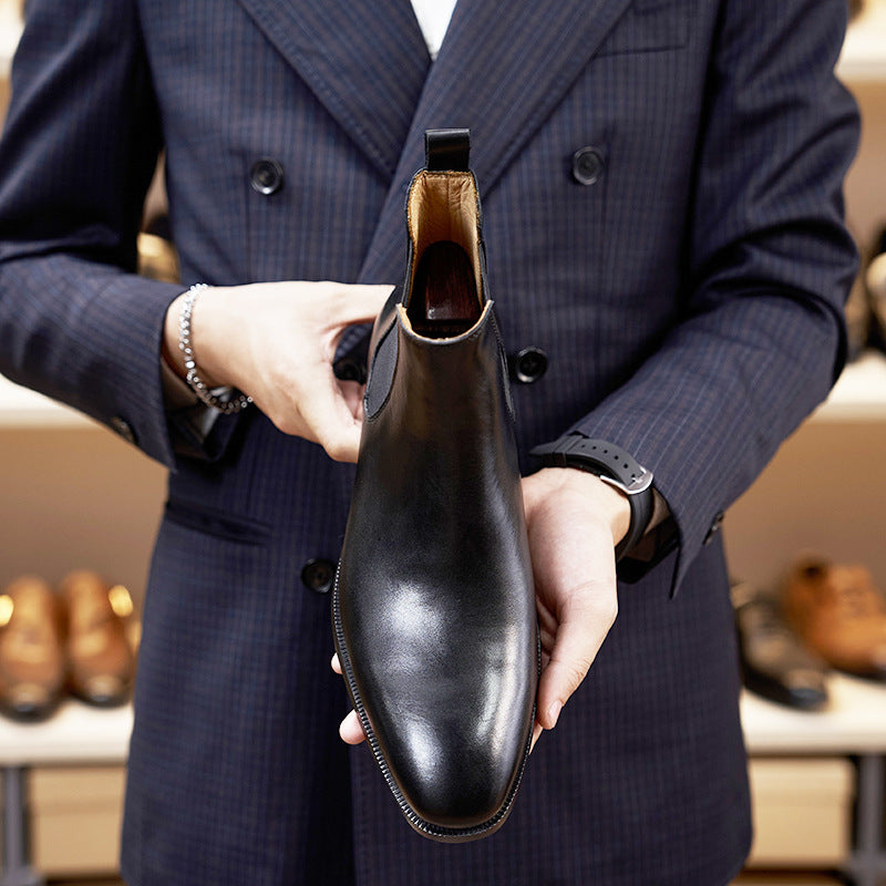 Genuine Leather Rounded Chelsea Boots