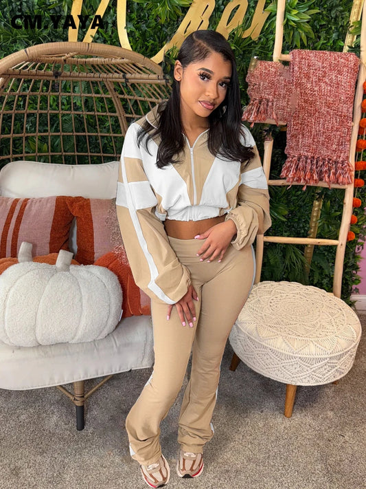 CM.YAYA Active Patchwork Jacket and Long Pants Tracksuit