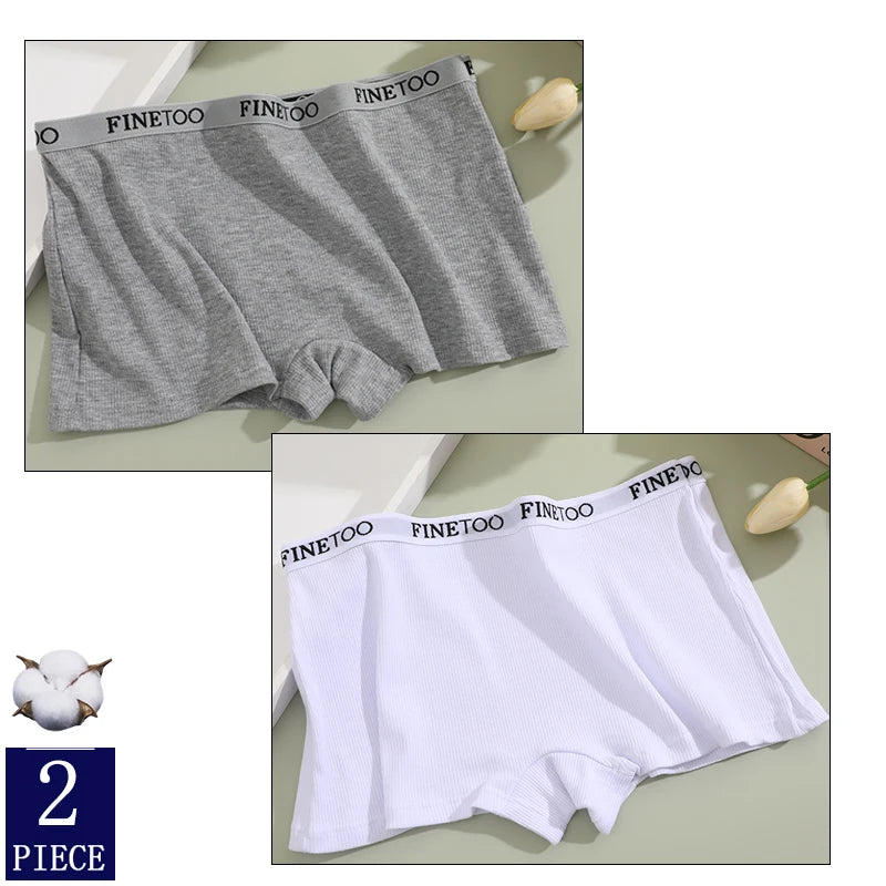 FINETOO Boxer Boyshort Low Waist Underwear - 2PCS/Set