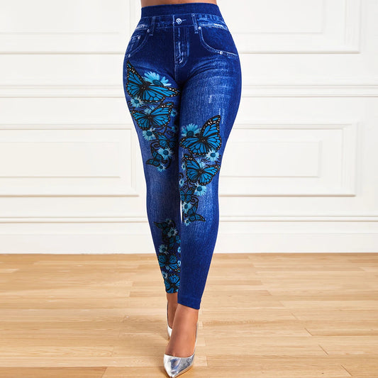 High Waist Stretchy Denim Jeggings - Plus Size