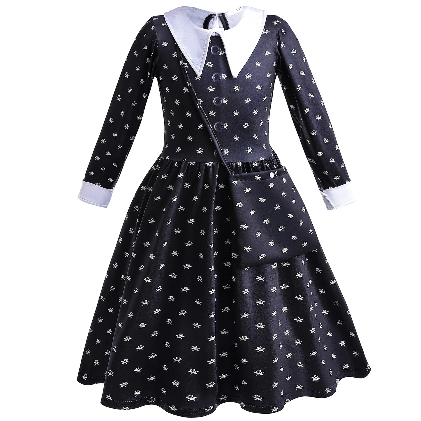 Gothic Black Dress Girls Wednesday TV Series Halloween Costume