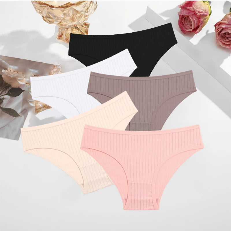 FINETOO Ribbed Striped Underwear 5PCS/SET