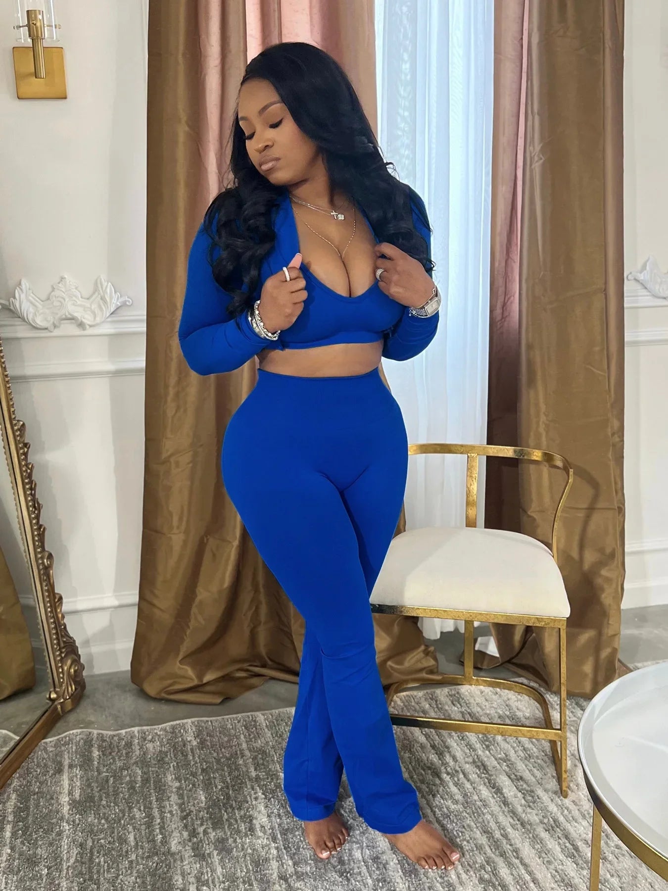 CM.YAYA Full Sleeve Tank + Jacket and Pants Suit 3 Piece Tracksuit