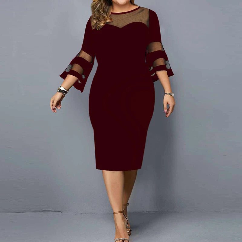 Lace Patchwork Mesh Evening Dress - Plus Size