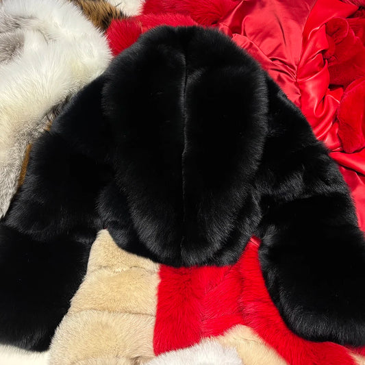YOLOAgain Natural Real Fox Fur Cropped Jacket
