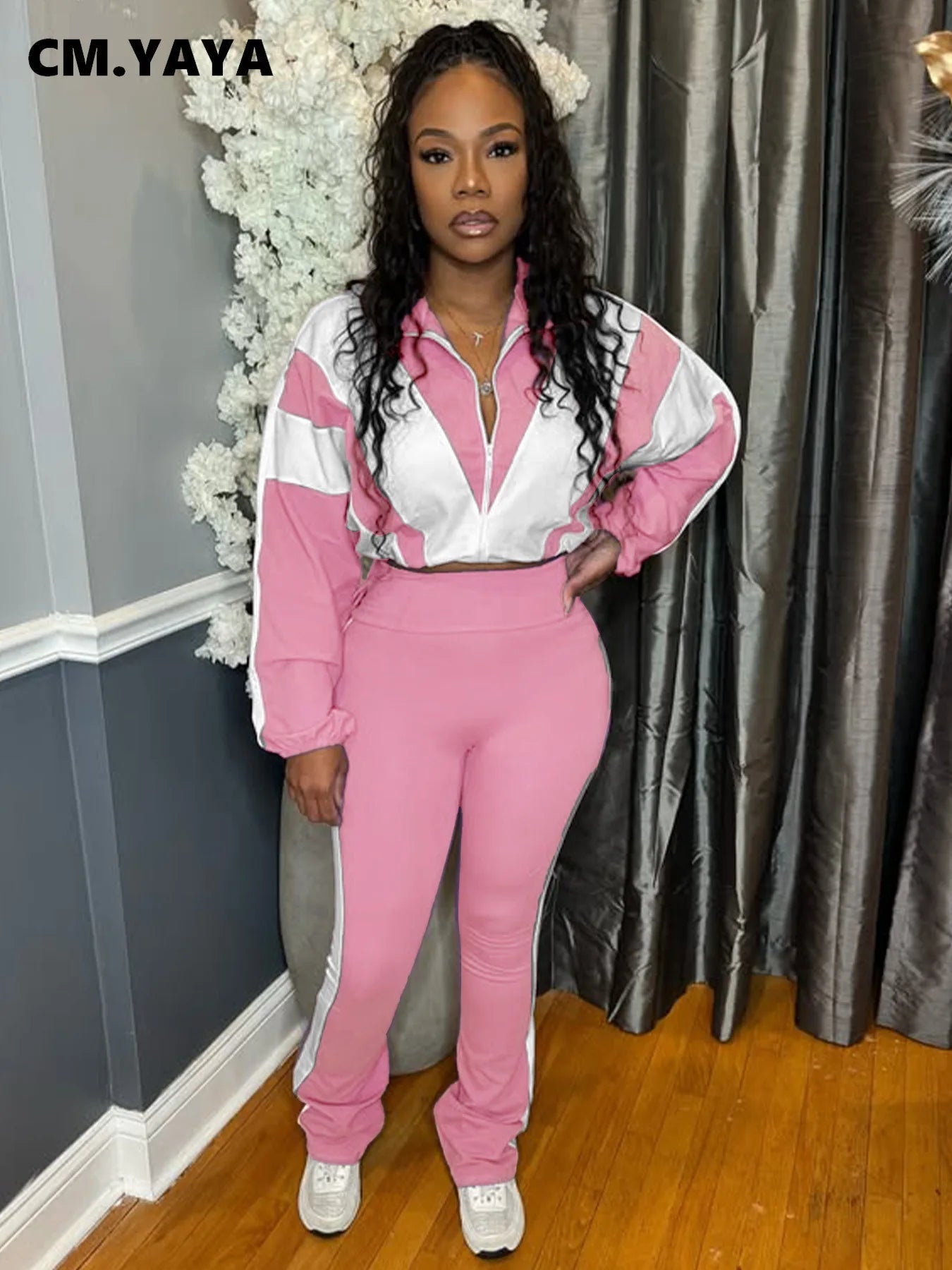 CM.YAYA Active Patchwork Jacket and Long Pants Tracksuit