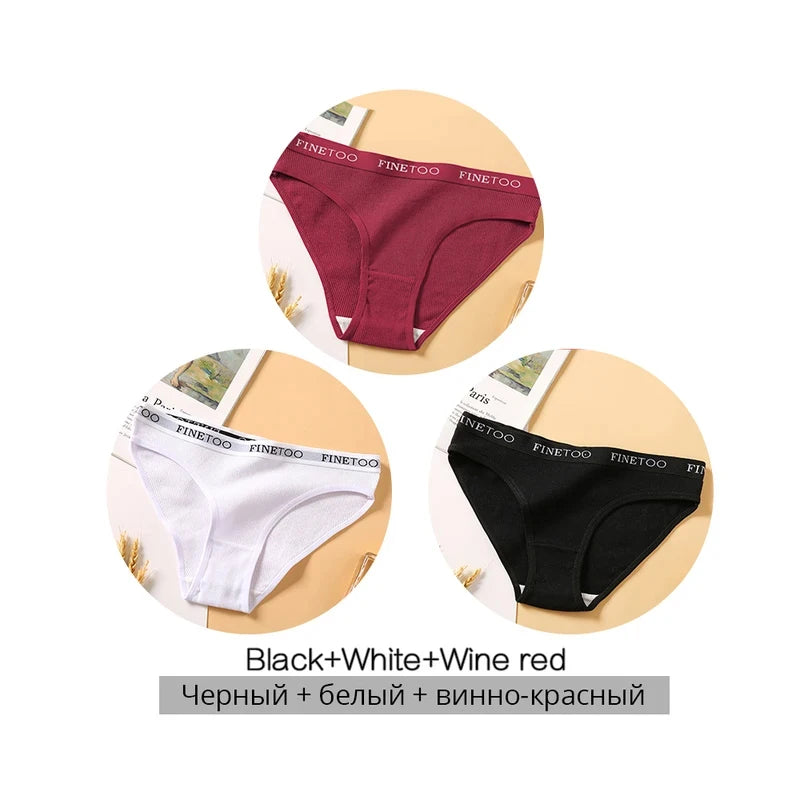 FINETOO Cotton Solid Color Panty 3PCS/Set