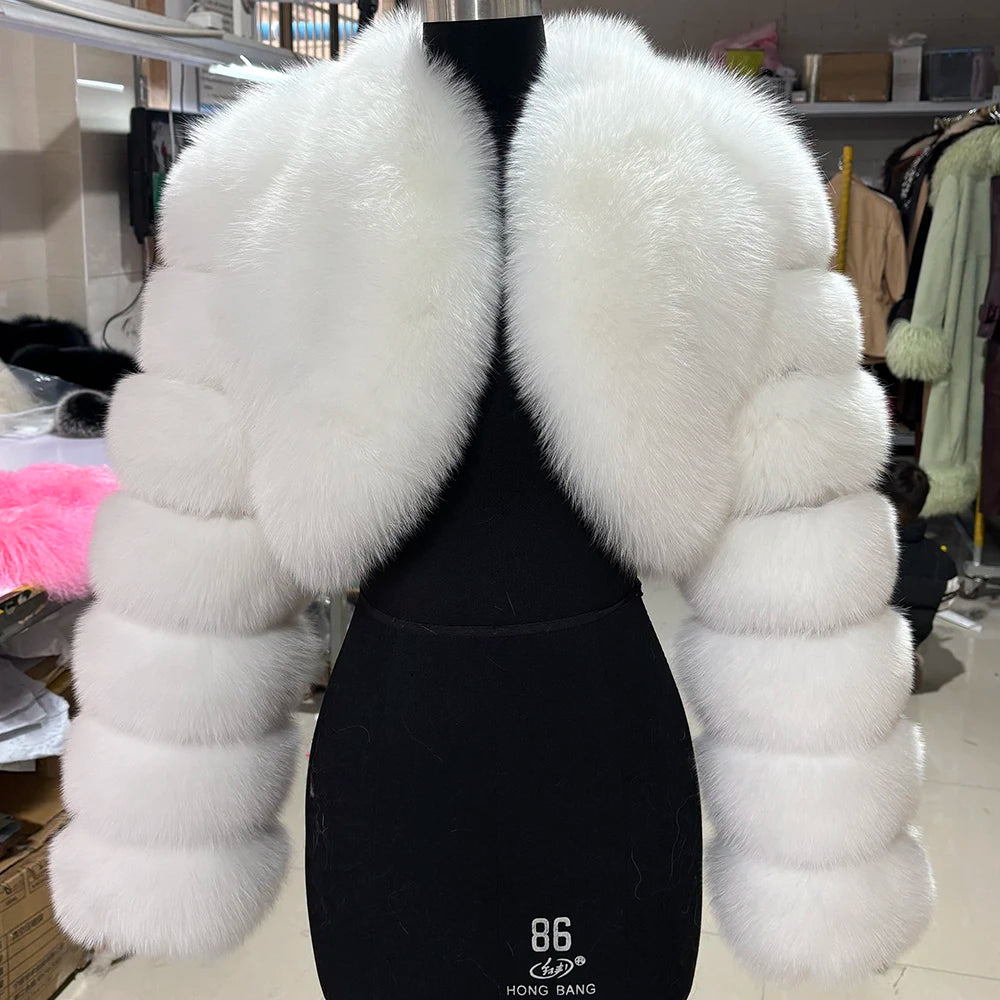 YOLOAgain Real Fox Fur Long Sleeve Crooped Jacket