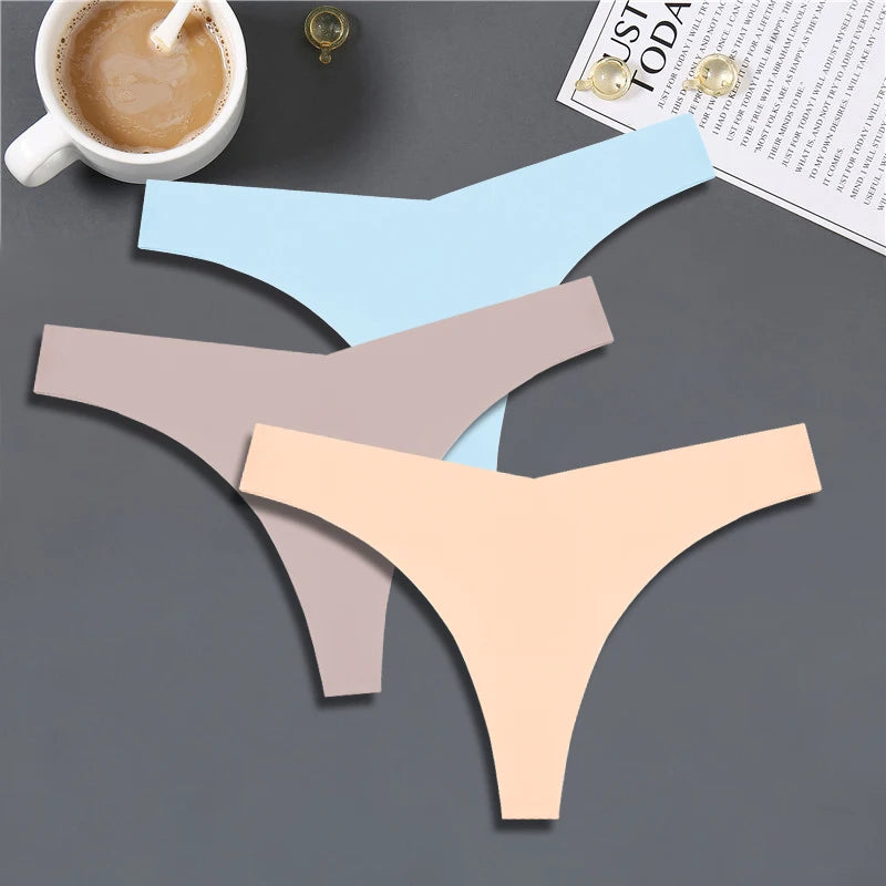 FINETOO Ice Silk Seamless V-Waist Sport Low Rise G-string Thongs - 3PCS