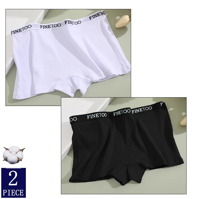 FINETOO Boxer Boyshort Low Waist Underwear - 2PCS/Set