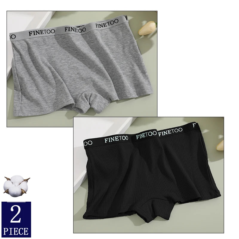 FINETOO Boxer Boyshort Low Waist Underwear - 2PCS/Set