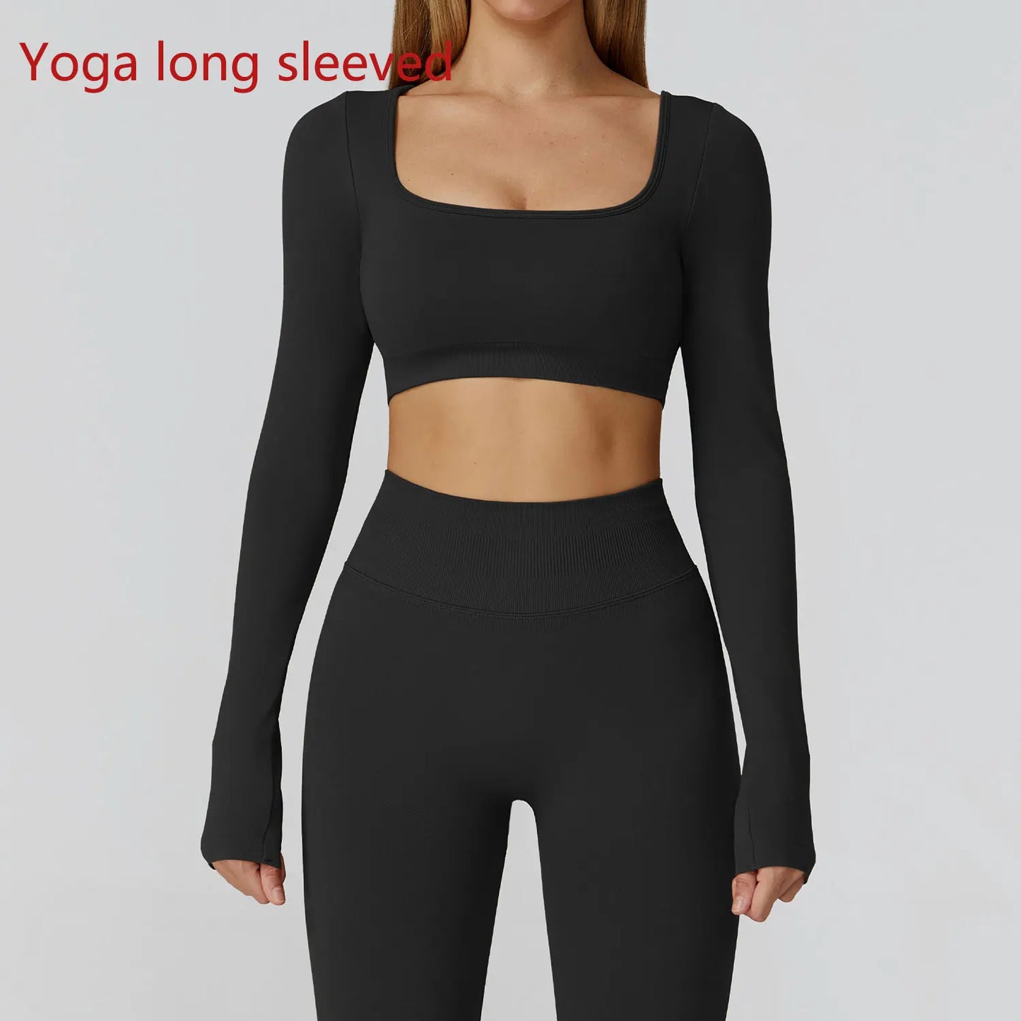 Seamless Quick Dry Crop Top Long Sleeve Yoga Set