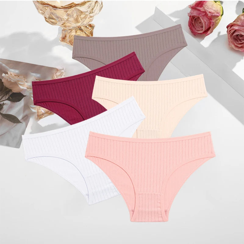 FINETOO Ribbed Striped Underwear 5PCS/SET