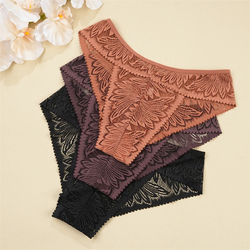 FINETOO Lace Low Waist Hollow Out Panties 5Pcs