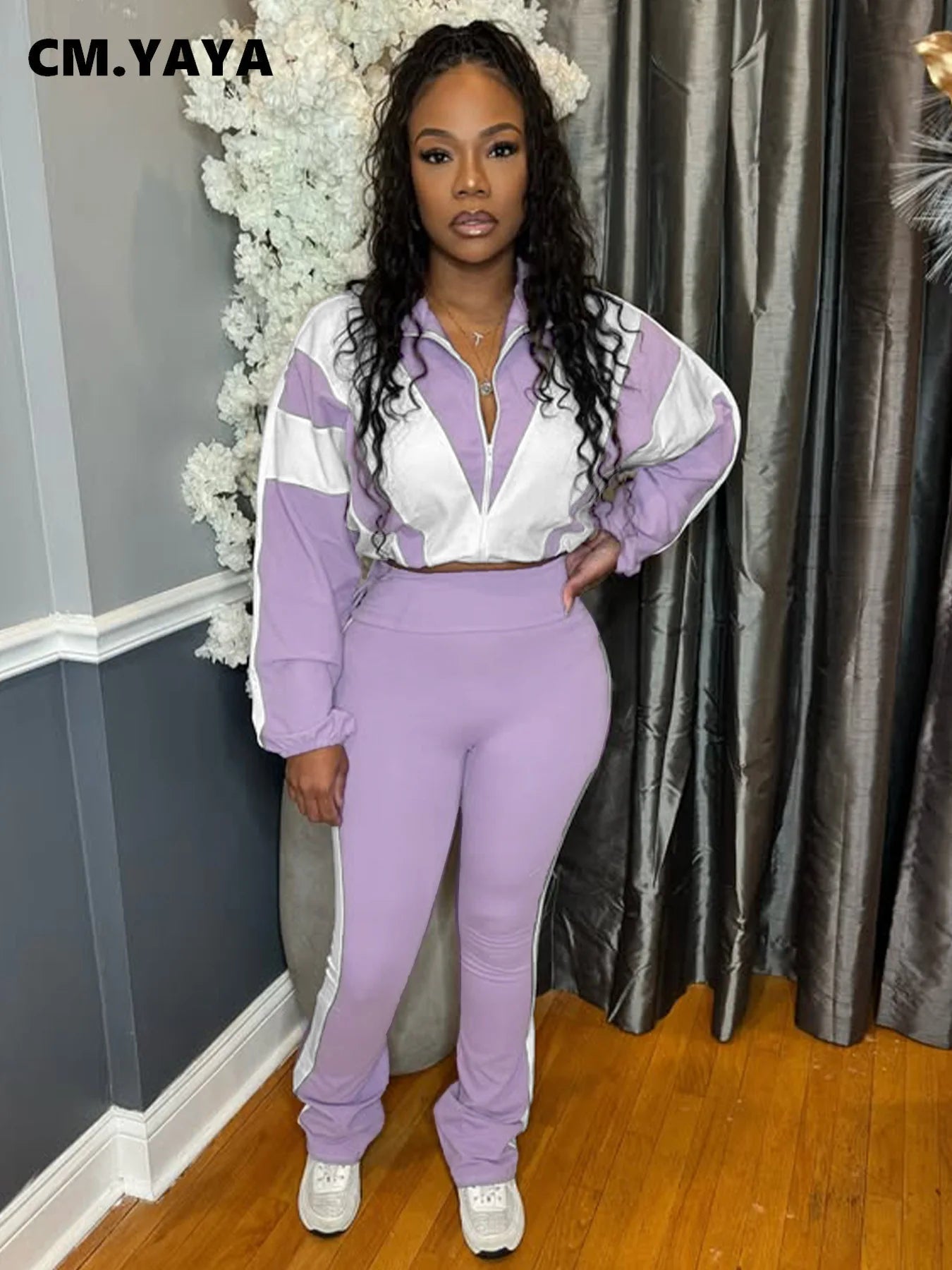 CM.YAYA Active Patchwork Jacket and Long Pants Tracksuit