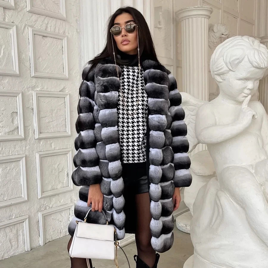 Natural Real Rex Rabbit Fur Coat With Fur Collar