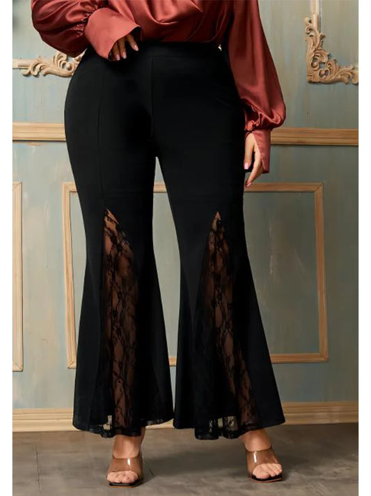 High Waist Lace Flare Leggings - Plus Size