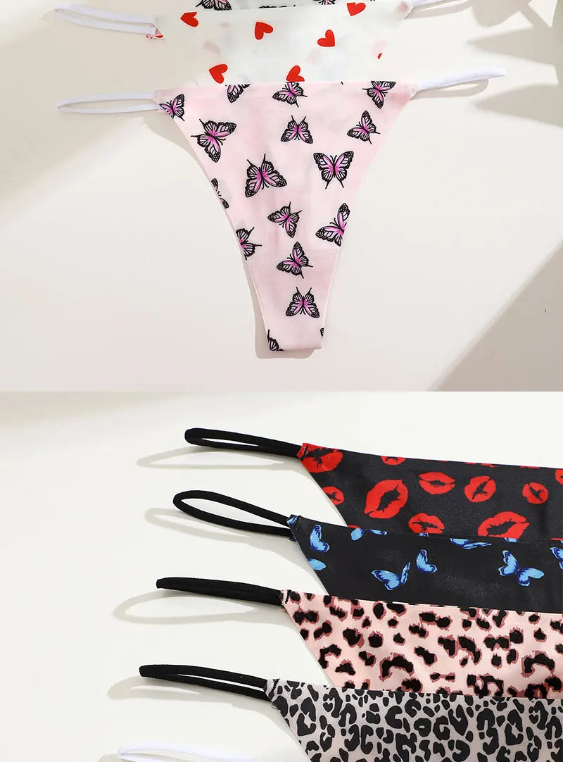 FINETOO Seamless Thin Strap Low Waist Thong - 4PCS