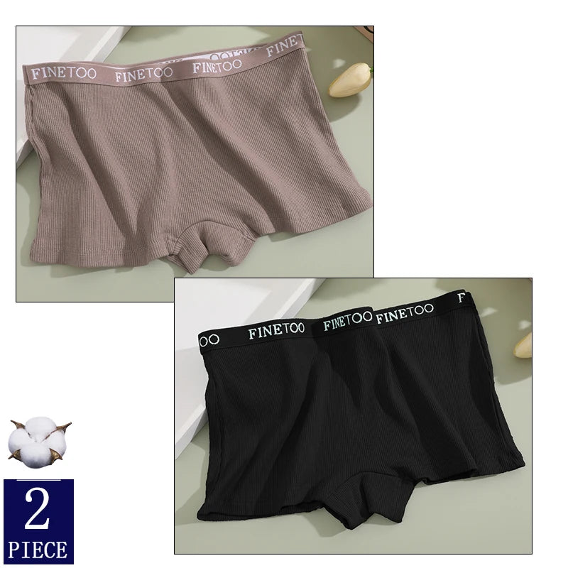 FINETOO Boxer Boyshort Low Waist Underwear - 2PCS/Set