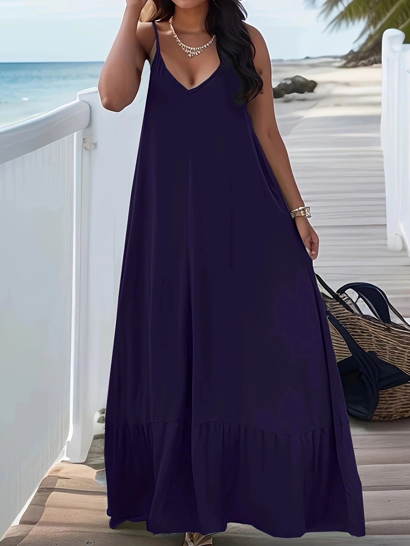 Cross-Border V-Neck Suspender Dress - Plus Size