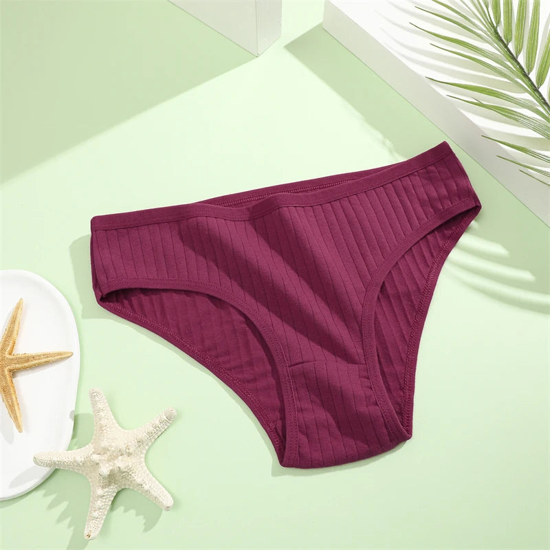 FINETOO Ribbed Striped Underwear 5PCS/SET