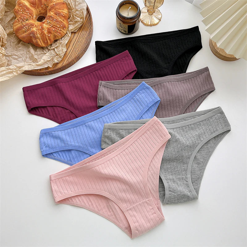 FINETOO Ribbed Striped Underwear 5PCS/SET