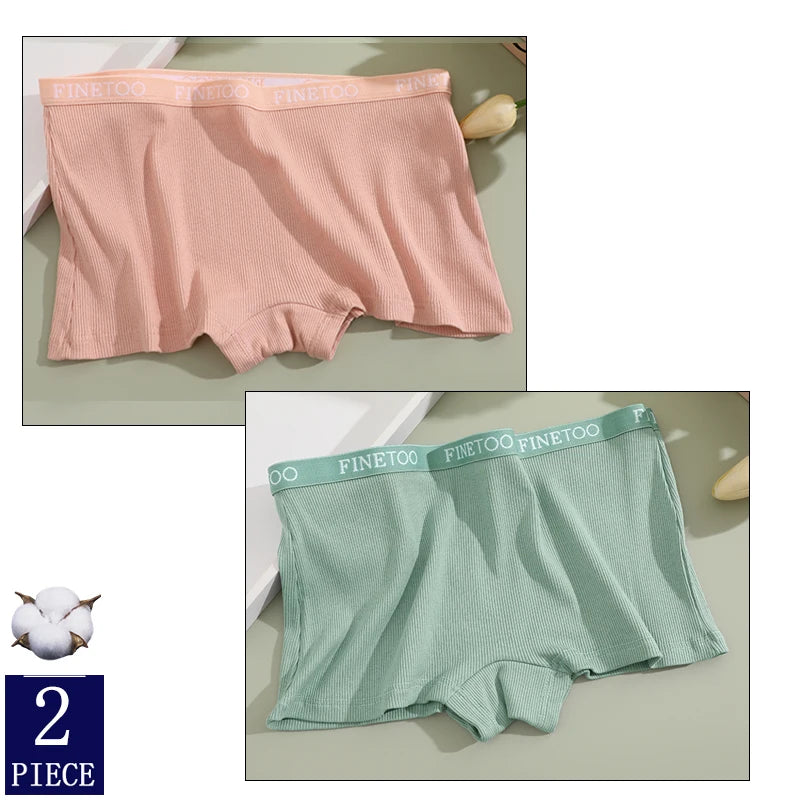 FINETOO Boxer Boyshort Low Waist Underwear - 2PCS/Set