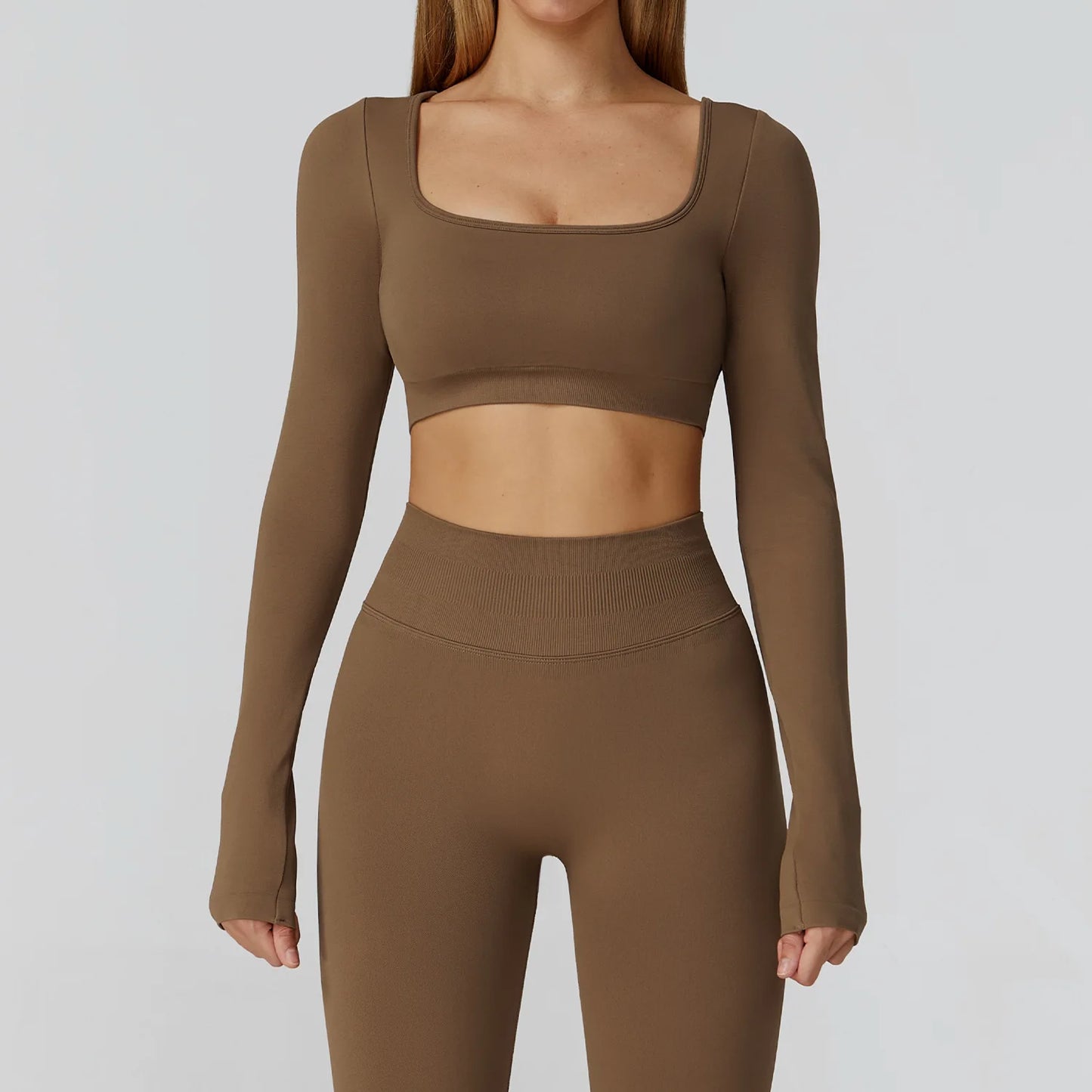 Seamless Quick Dry Crop Top Long Sleeve Yoga Set