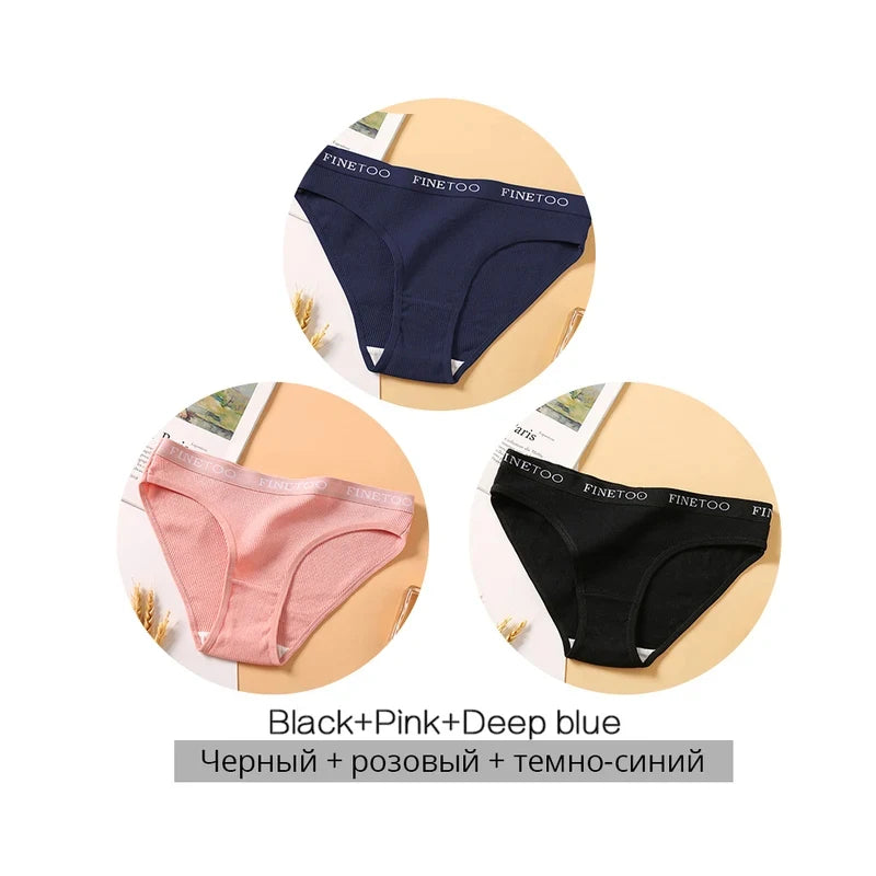 FINETOO Cotton Solid Color Panty 3PCS/Set