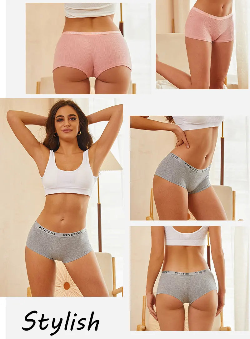 FINETOO Boxer Boyshort Low Waist Underwear - 2PCS/Set