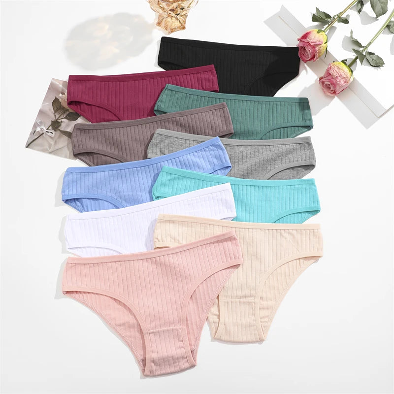 FINETOO Ribbed Striped Underwear 5PCS/SET
