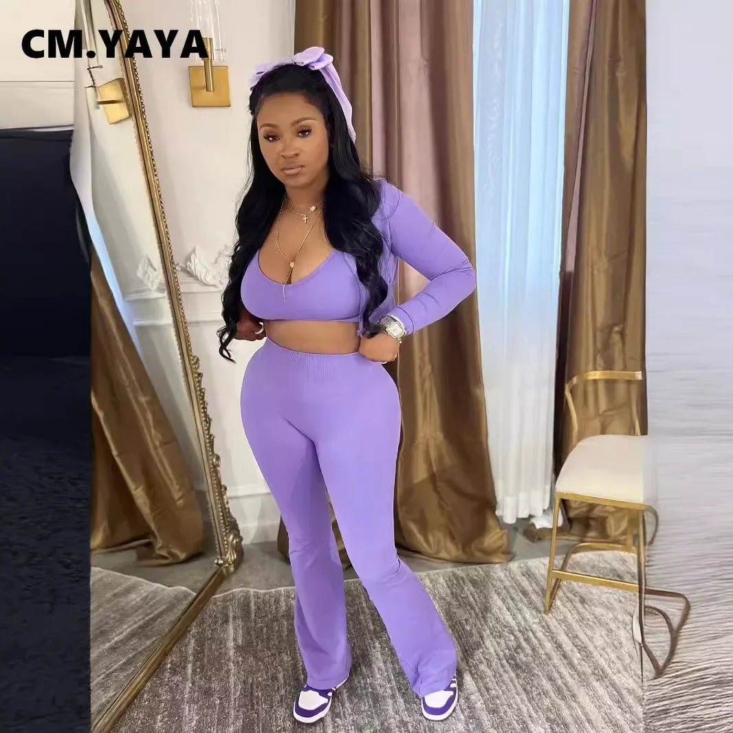 CM.YAYA Full Sleeve Tank + Jacket and Pants Suit 3 Piece Tracksuit