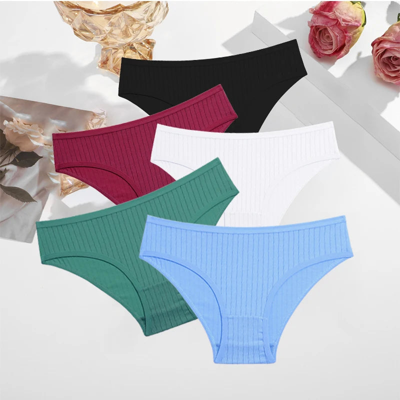 FINETOO Ribbed Striped Underwear 5PCS/SET