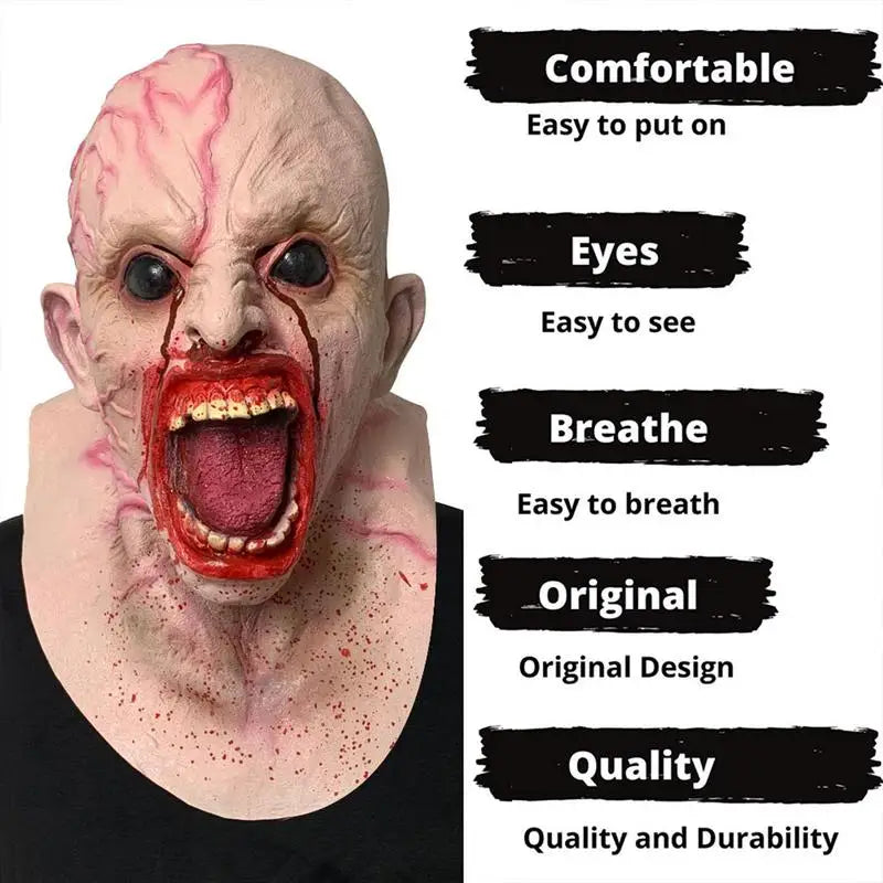 Scary Full Face Zombie Bloodstain Open Mouth Ghost With Veins In The Neck Mask