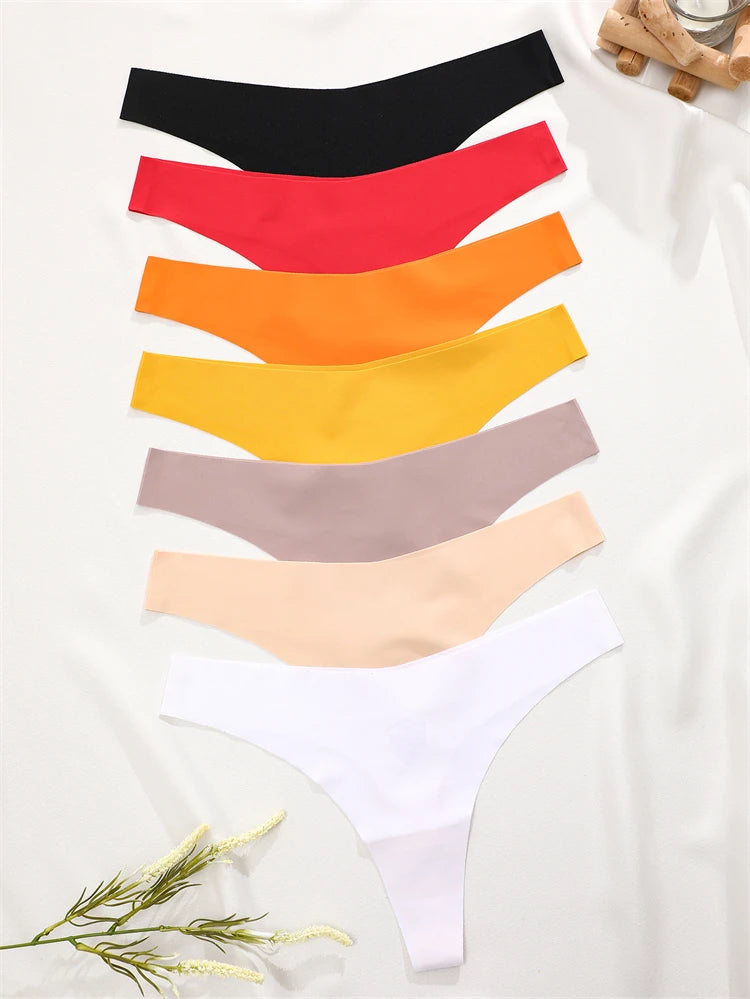 FINETOO Ice Silk Seamless V-Waist Sport Thongs - 6PCS
