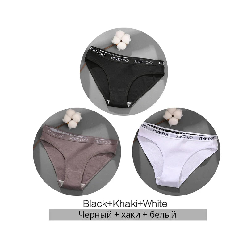 FINETOO Cotton Solid Color Panty 3PCS/Set