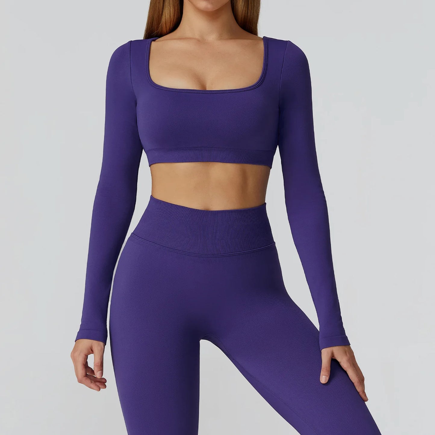 Seamless Quick Dry Crop Top Long Sleeve Yoga Set