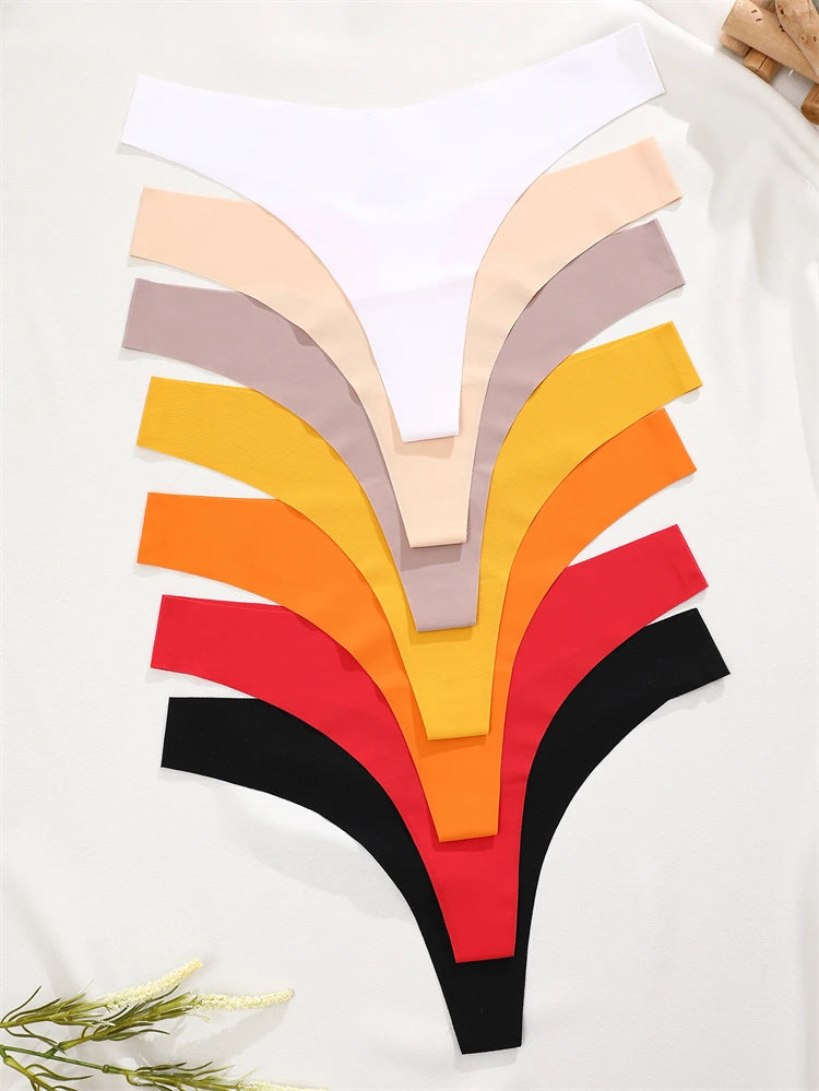 FINETOO Ice Silk Seamless V-Waist Sport Thongs - 6PCS