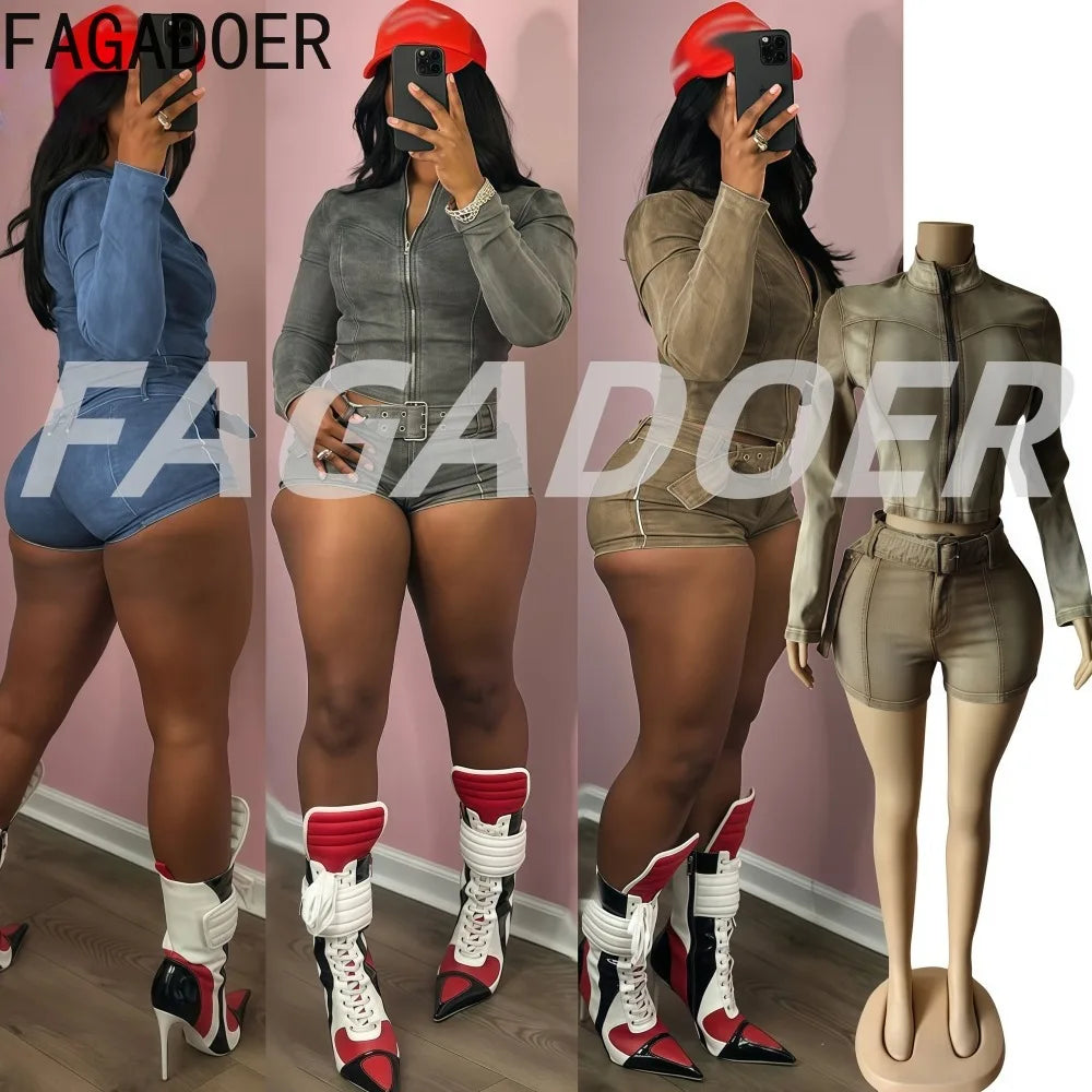 FAGADOER Denim Two Piece Outfit