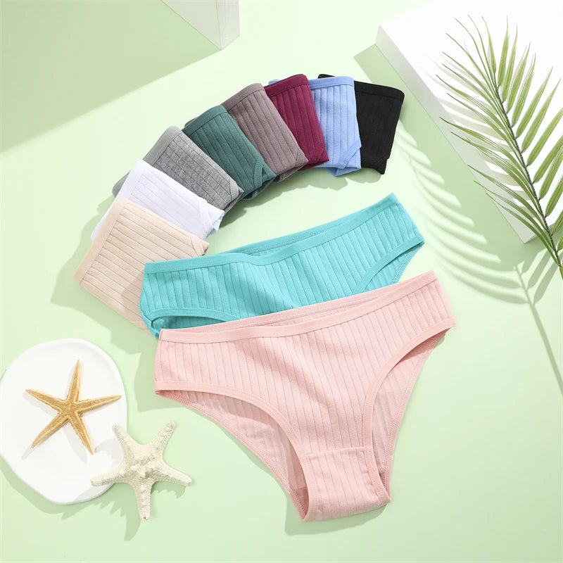 FINETOO Ribbed Striped Underwear 5PCS/SET
