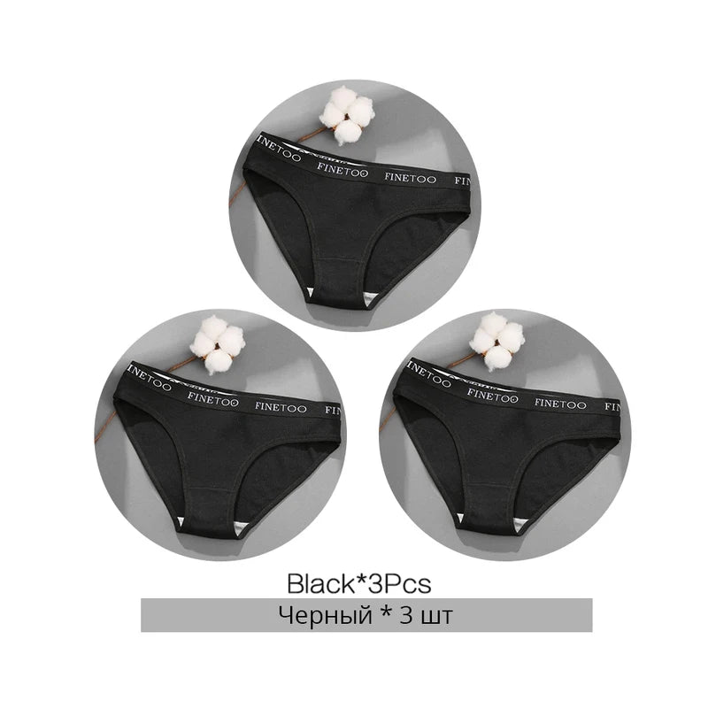 FINETOO Cotton Solid Color Panty 3PCS/Set
